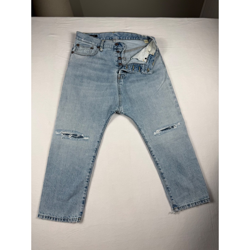 R13 Tailored Drop Jeans 26 Logan Blue Distressed Grunge Streetwear Luxury Denim